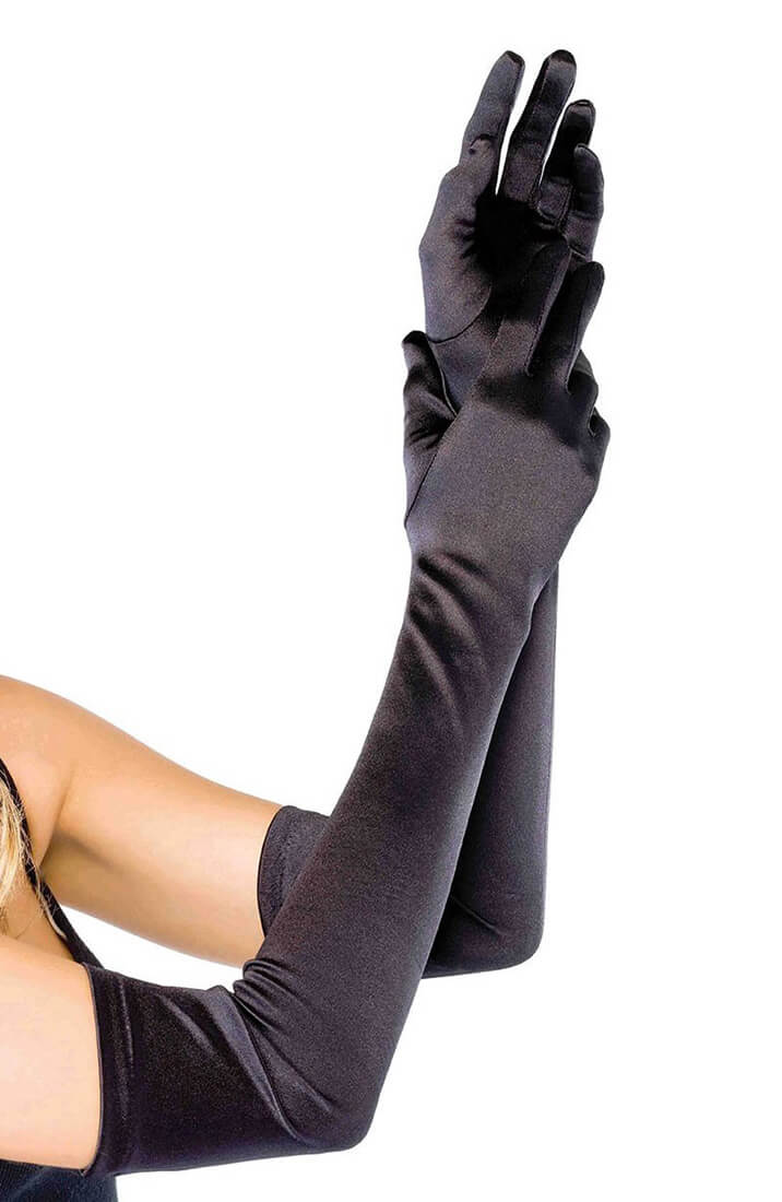 Lange sorte satin handsker