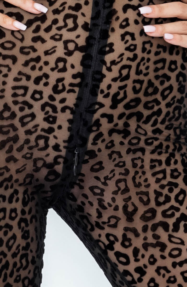 Nylon catsuit med leopard flock broderi - Thirst Trap - COAX Copenhagen