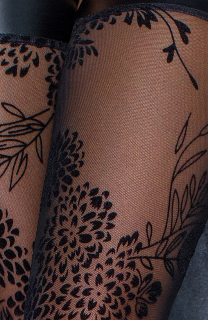 Nylon thigh highs med flock broderi - Piece of Me - COAX Copenhagen