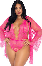 Indlæs billede til gallerivisning Pink plus size bodysuit &amp; kimono - Blushing