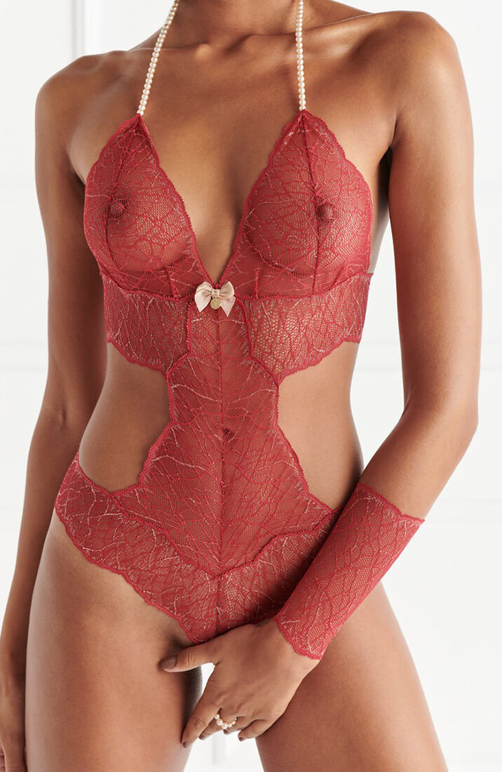 Rød bodysuit med single perlesnor - Sydney Body Single - COAX Copenhagen