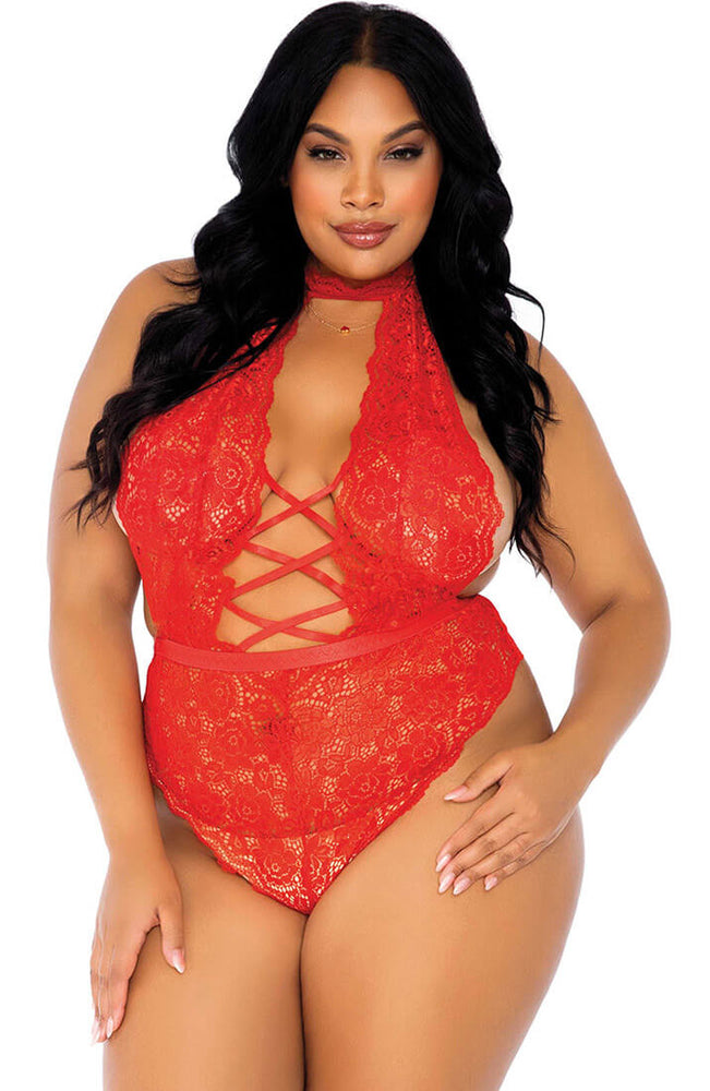 Rød bundløs plus size bodysuit - Seduce Me In Red