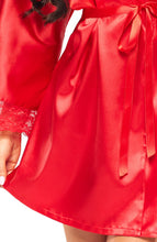 Indlæs billede til gallerivisning Rød satin kimono med blonde - Penelope