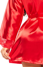 Indlæs billede til gallerivisning Rød satin kimono med blonde - Penelope