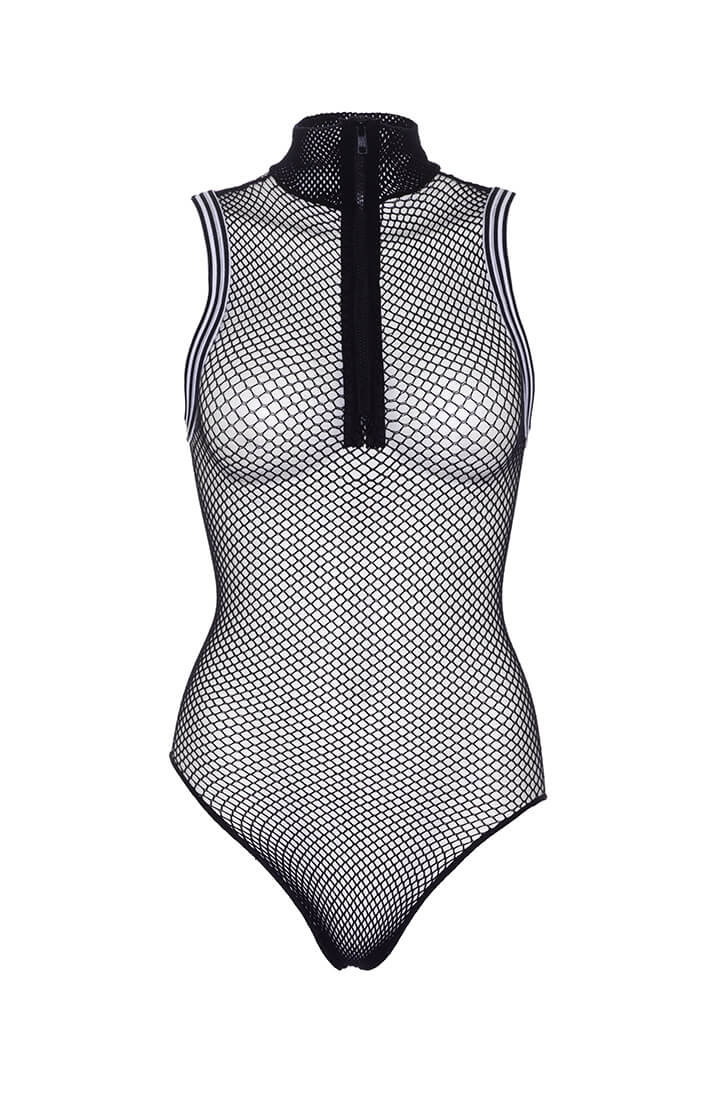Sort net bodysuit med lynlås - Run For It - COAX Copenhagen