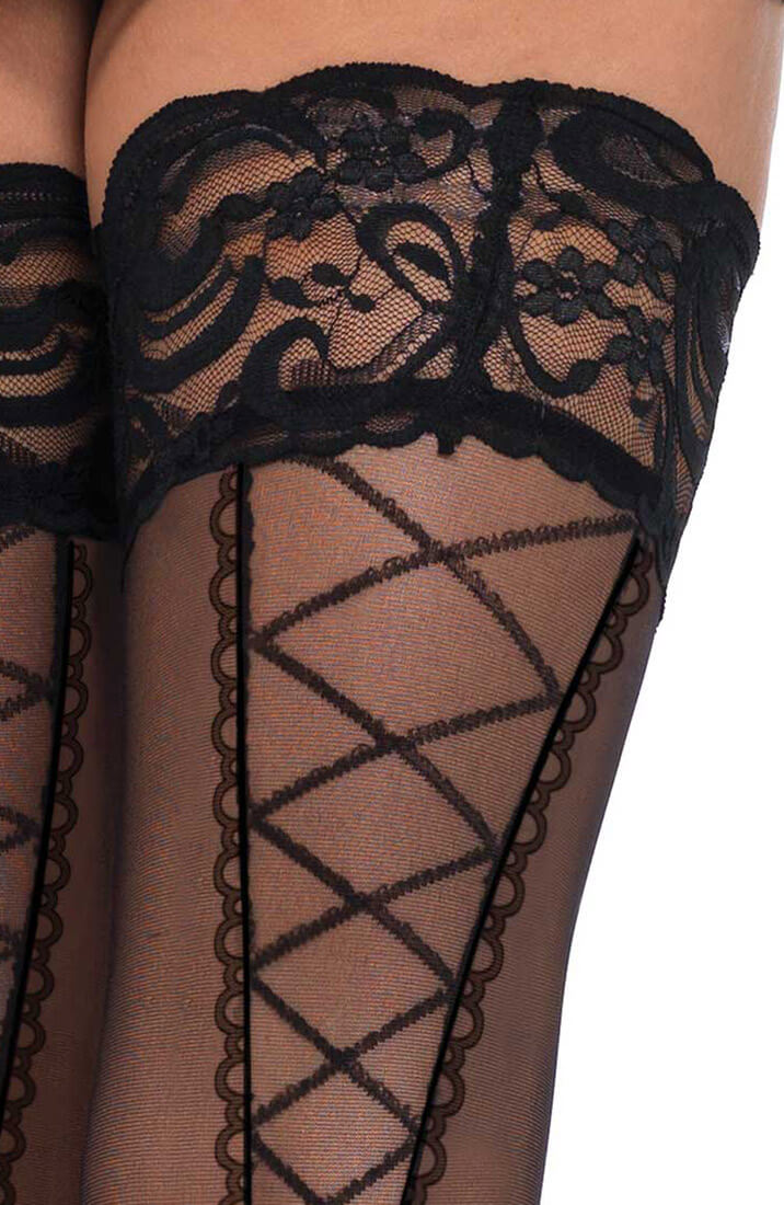 Selvsiddende nylonstrømper med faux lace-up bagsøm - COAX Copenhagen