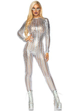 Indlæs billede til gallerivisning Laser cut metallic sølv catsuit - Spaced Out